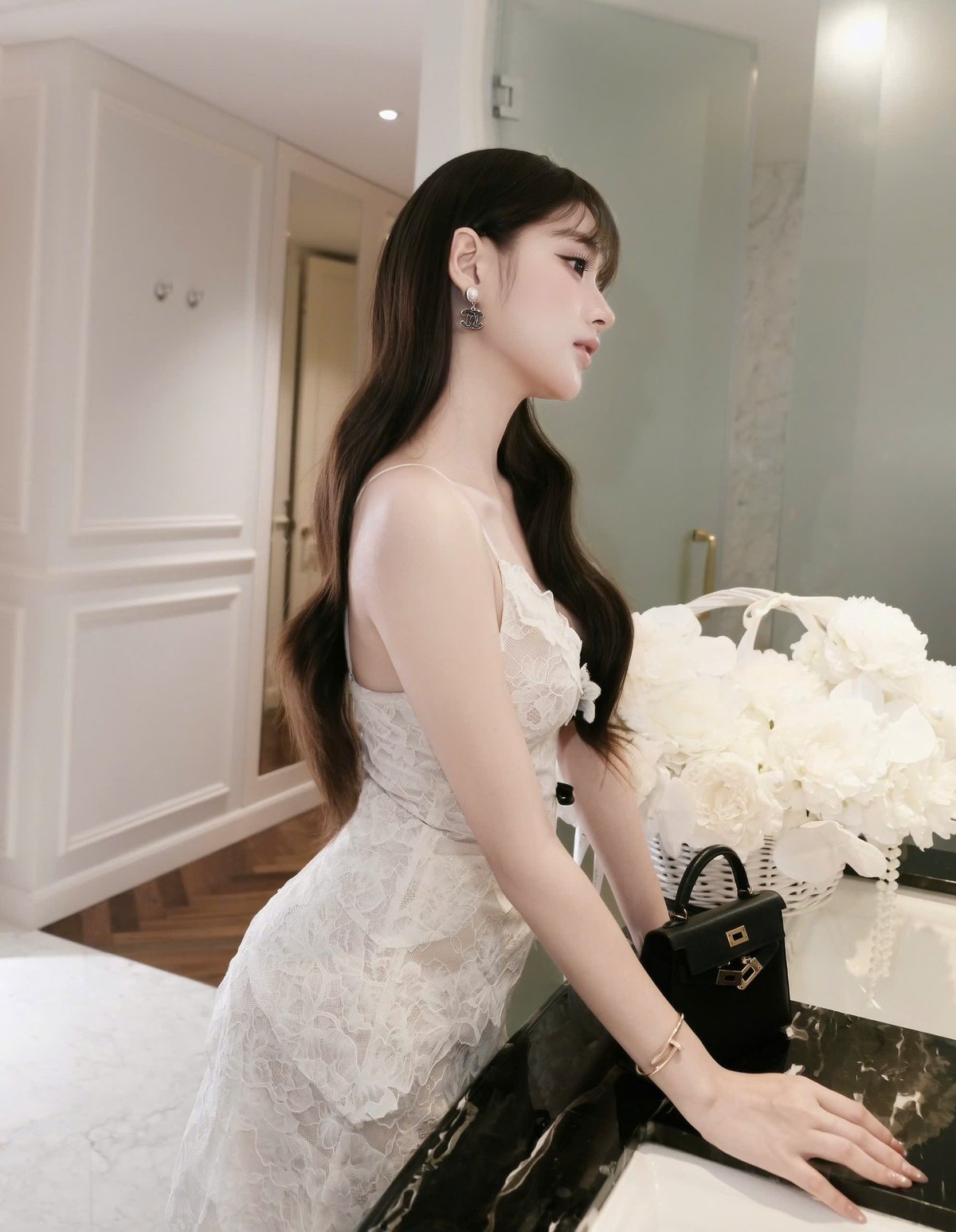 CHOU CHOU Black Lace Tiered Bow Dress