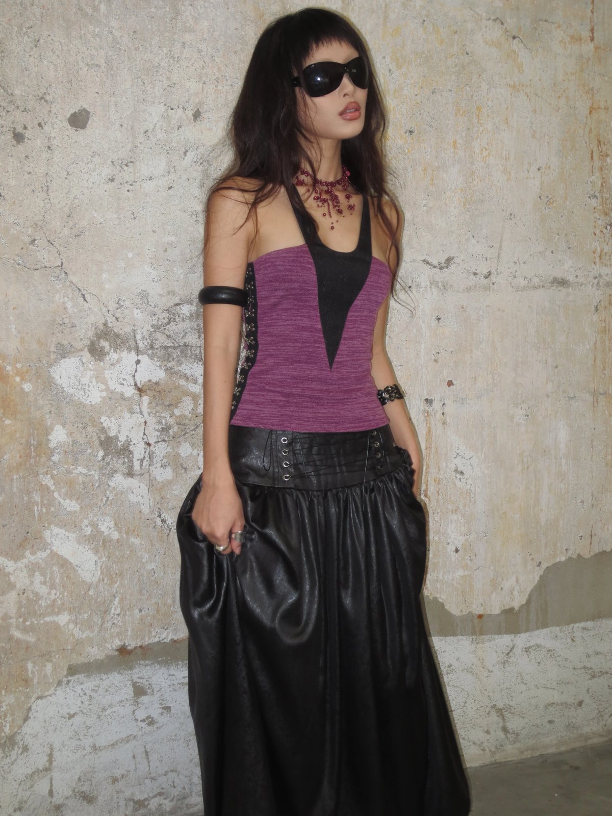 INTO.EIGHT Crush Textured Satin Maxi Skirt