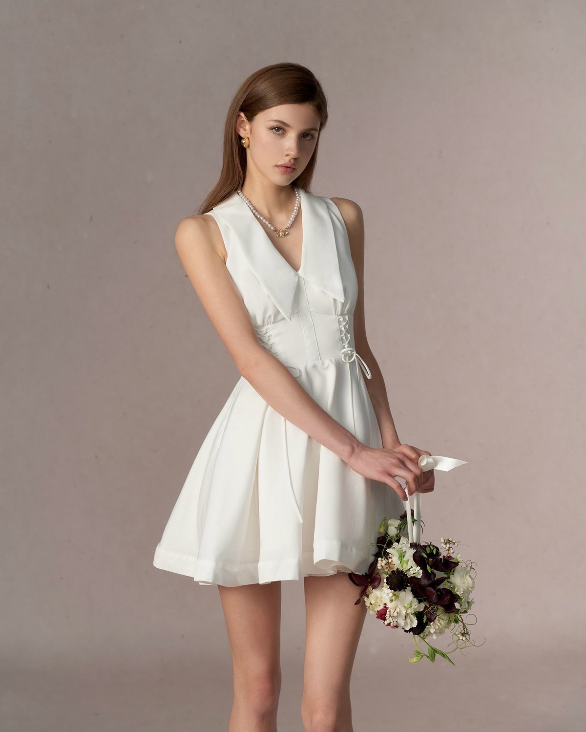 REDBEAN Cindy Dress White V-Neck Lace-up Mini Dress
