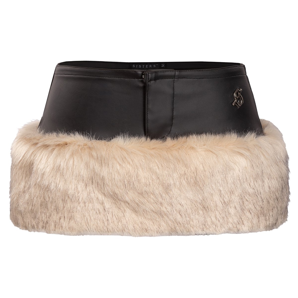 SISTERS Vaness Faux Leather and Fur Trim Mini Skirt