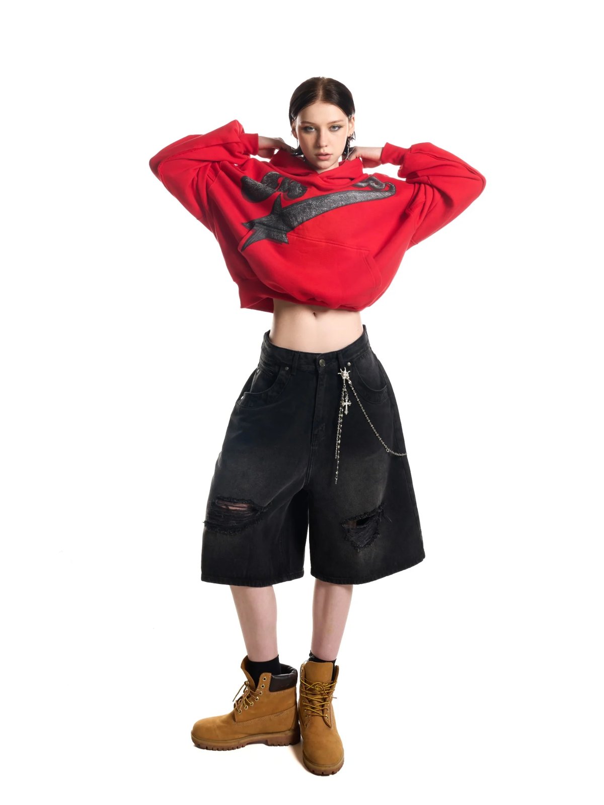 HADES Blackout Distress Wash Denim Shorts