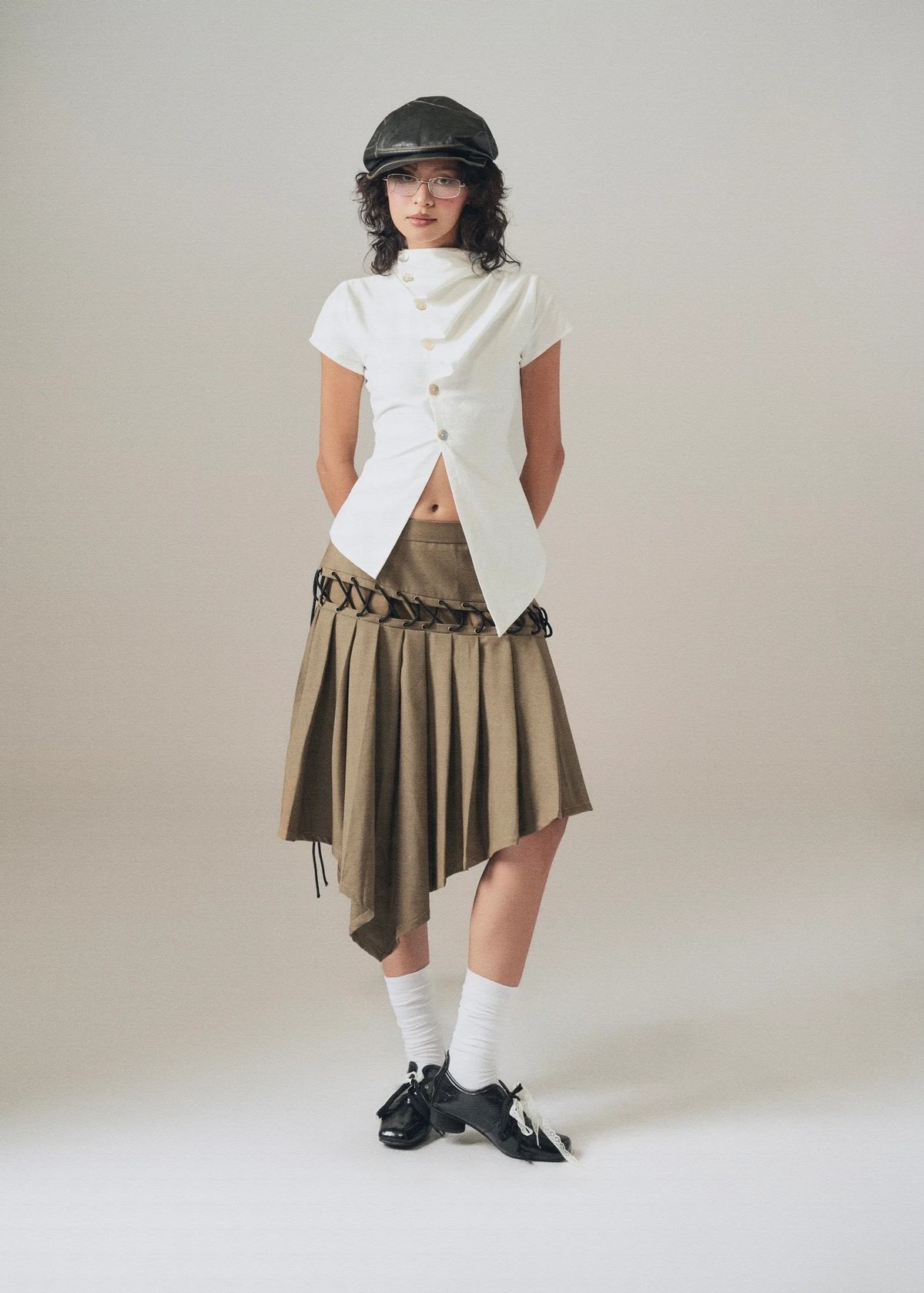 DAWN SKIRT 不對稱褶皺繫帶半身裙