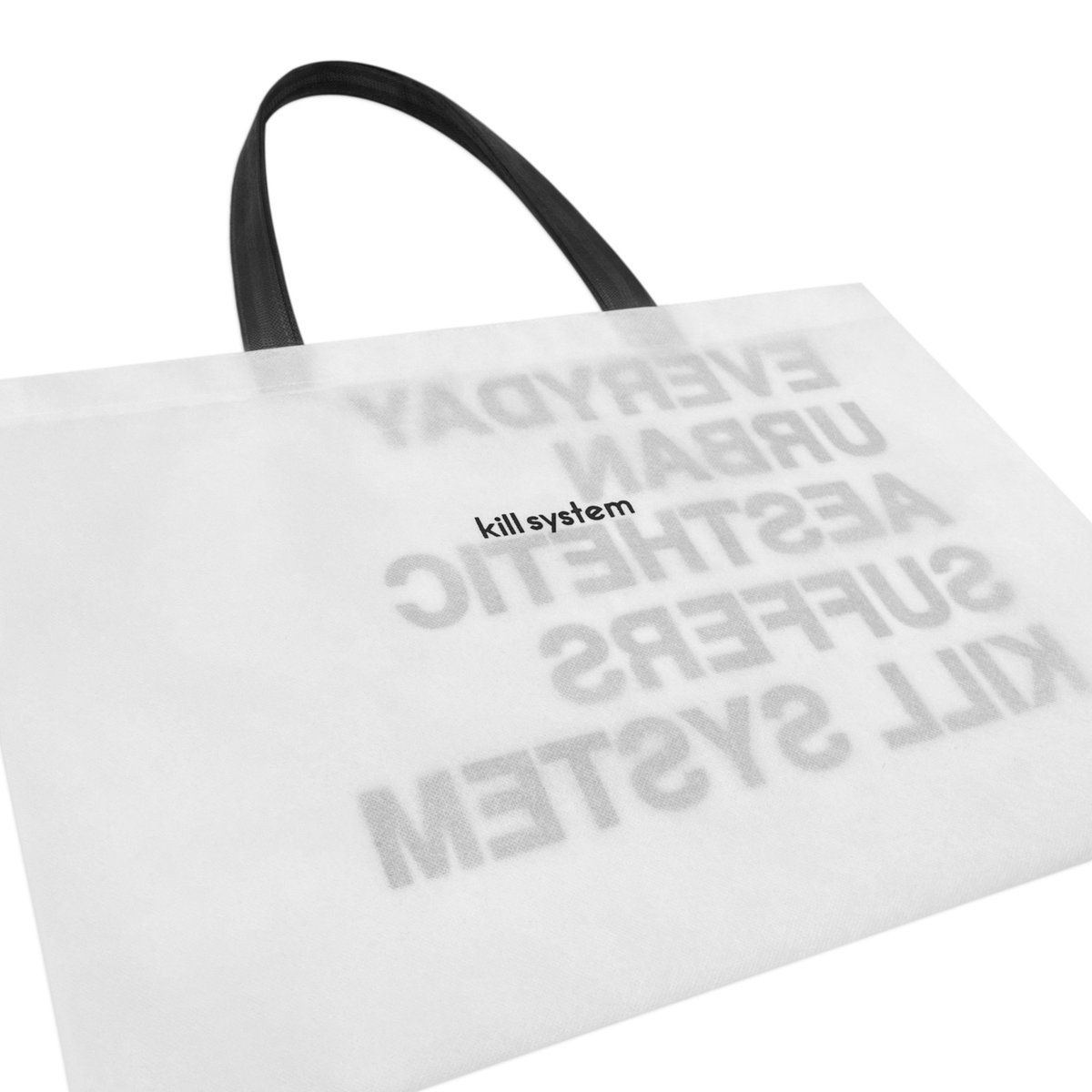 KILL SYSTEM Non-Woven Tote Bag White Print with Black Straps