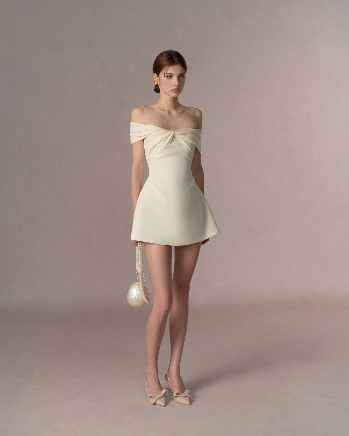 REDBEAN Leena Off-Shoulder Mini Dress - Light Yellow Vanilla