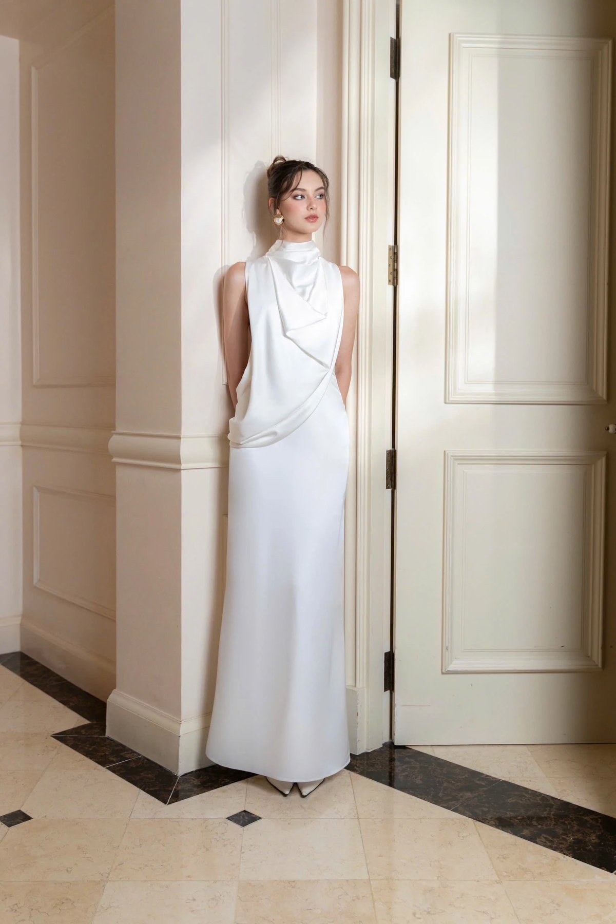 KISSERINE REGINA Satin High Neck Elegant Dress