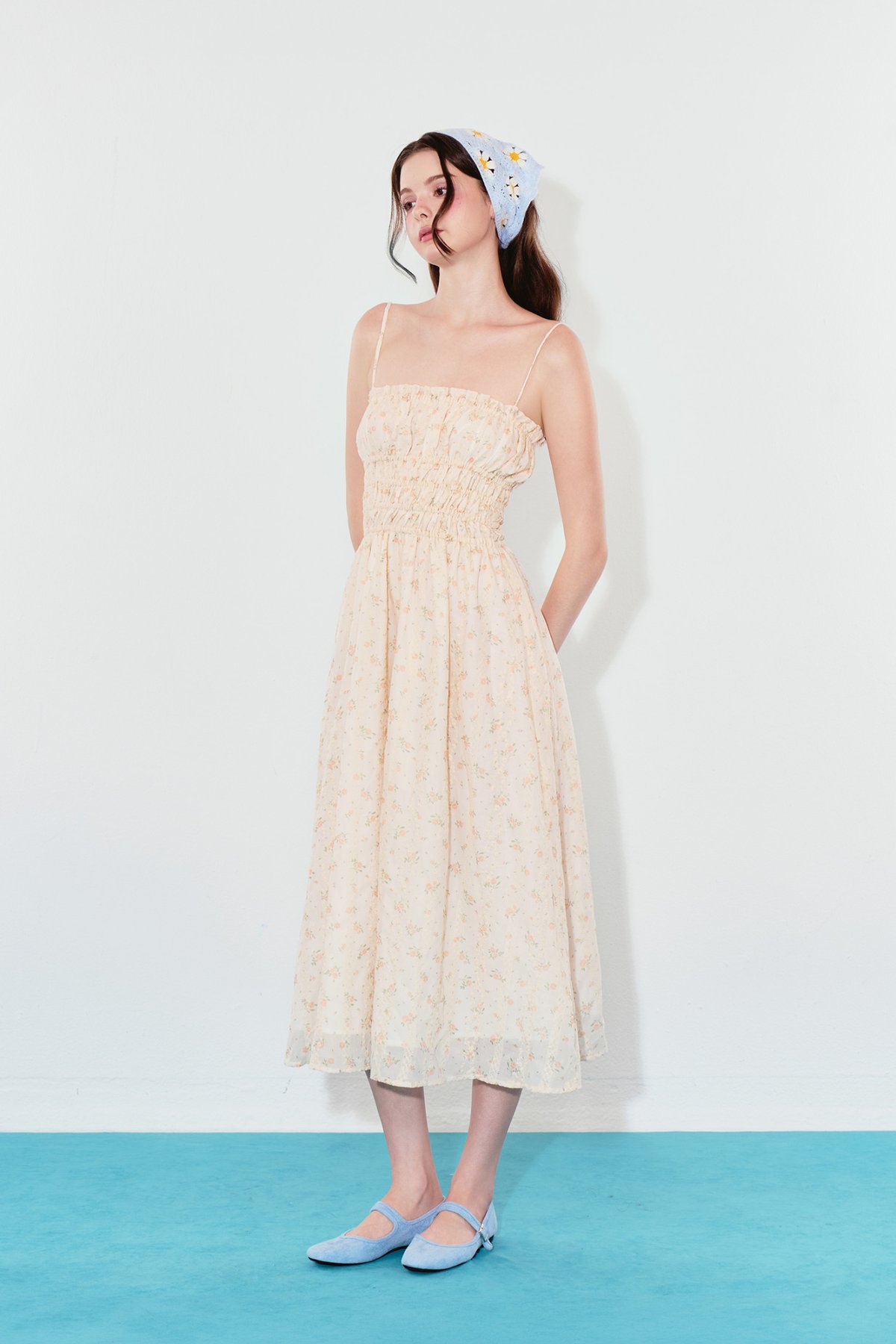 DOTTIE Embroidered Cotton Midi Dress - Cream D0740