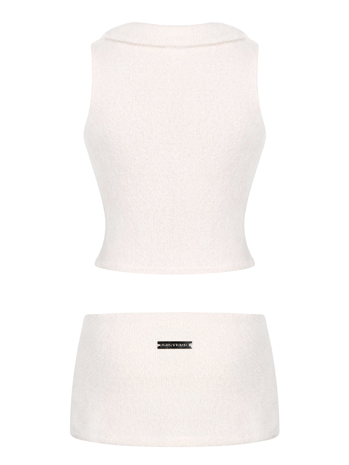 SISTERS Chloe Rabbit Fur Knit Crop Top and Mini Skirt Set - Cream