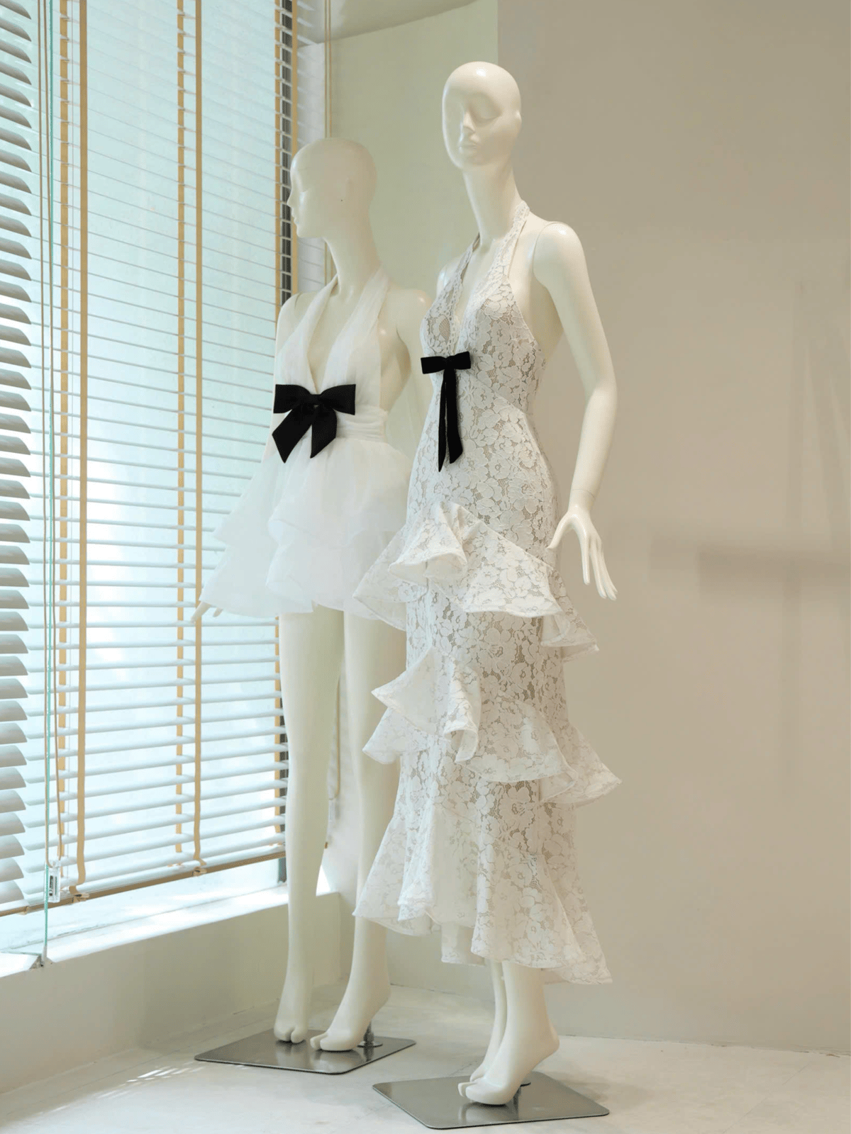 Tran Ali Lace Tiered Halter Neck Dress with Bow Detail