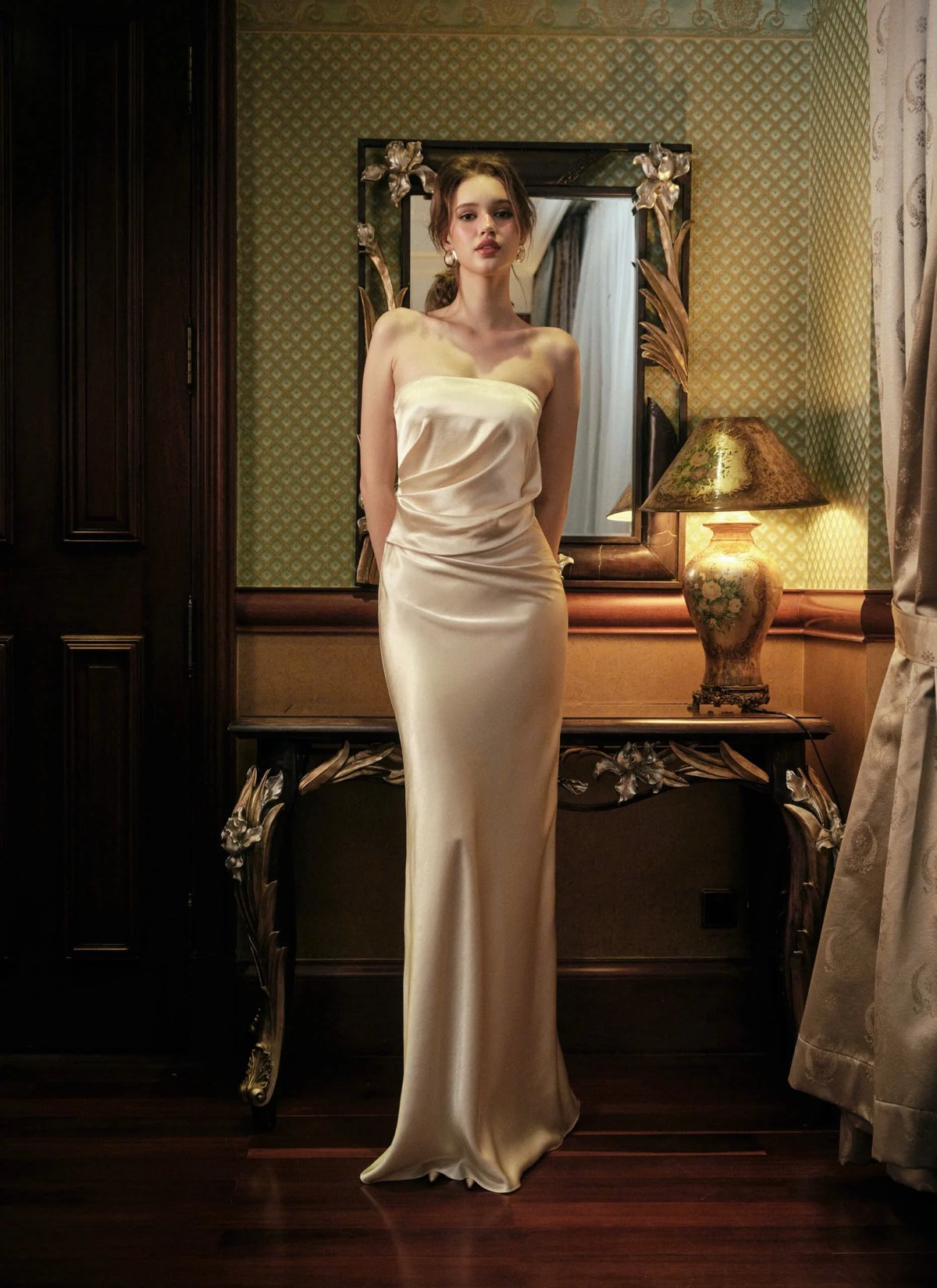 KISSERINE MONROE Satin Strapless Dress