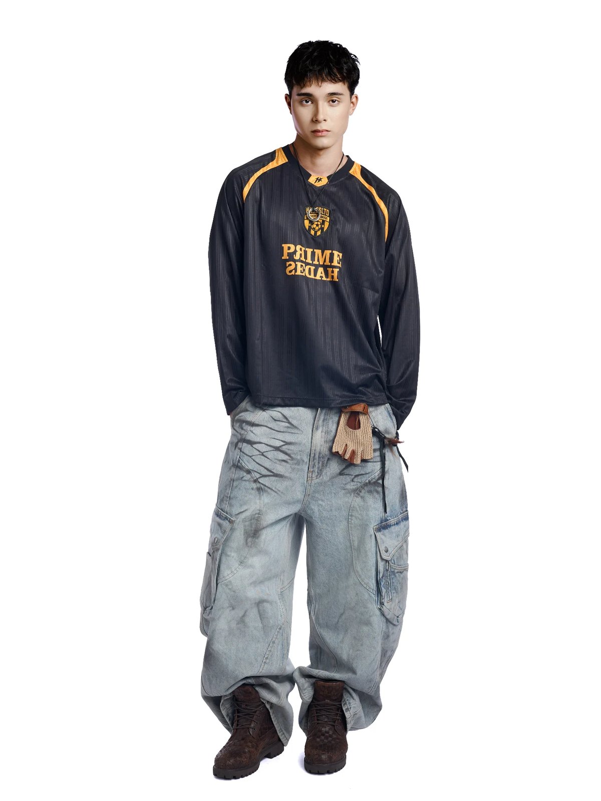 HADES Captain Jersey 條紋運動長袖上衣 - 黑色