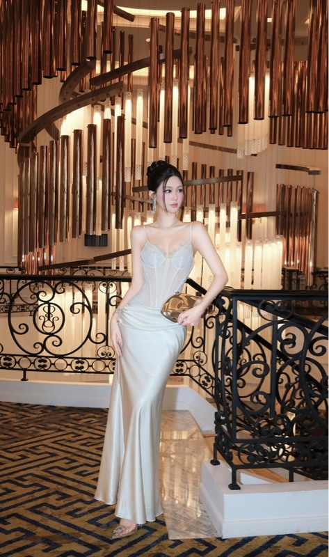 THAOBIBI Silk Spaghetti Strap Maxi Dress