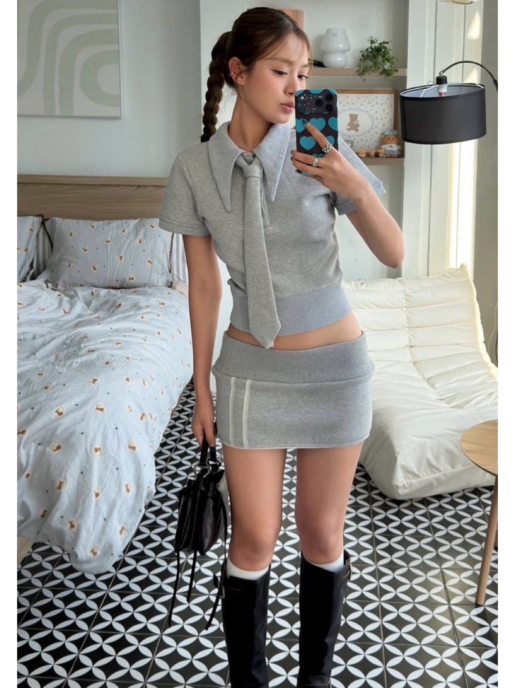 Madebymum Solar Set Grey Short Sleeve Shirt and Skirt