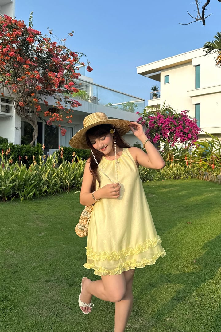 DOTTIE Ruffle Drawstring Dress - Yellow