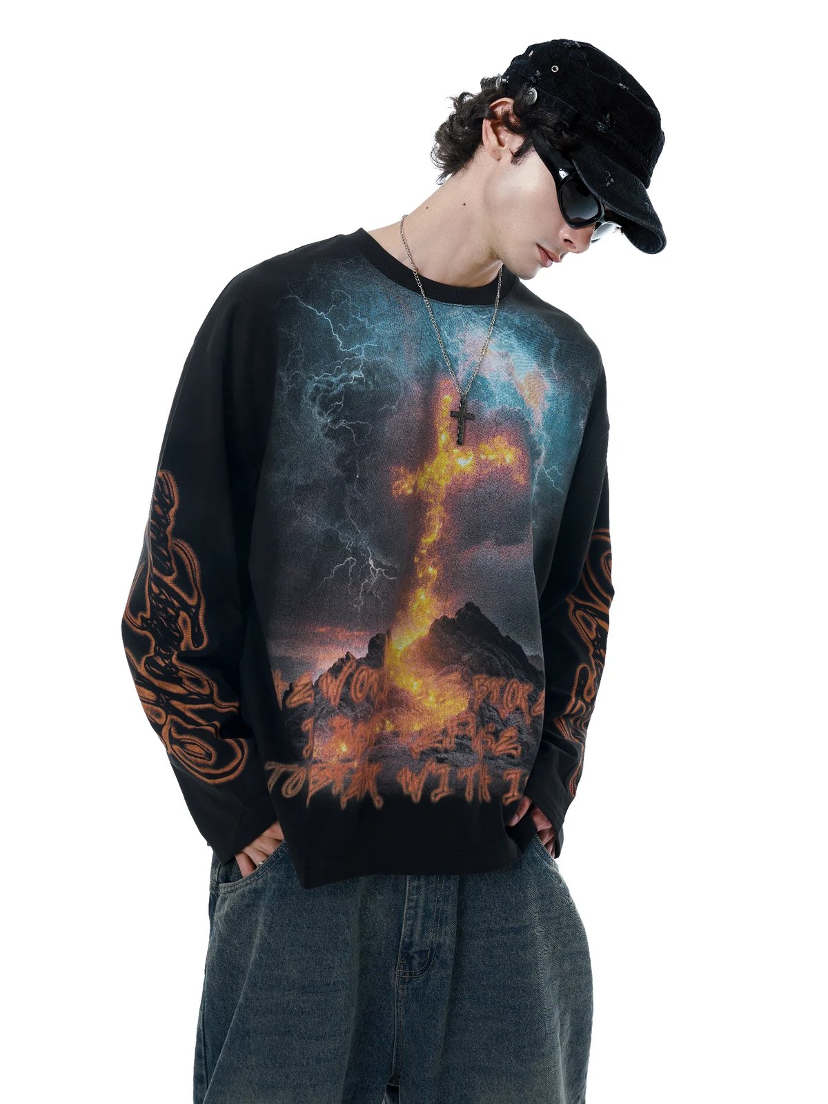 HADES Thunder Cross 印花長袖 T-shirt