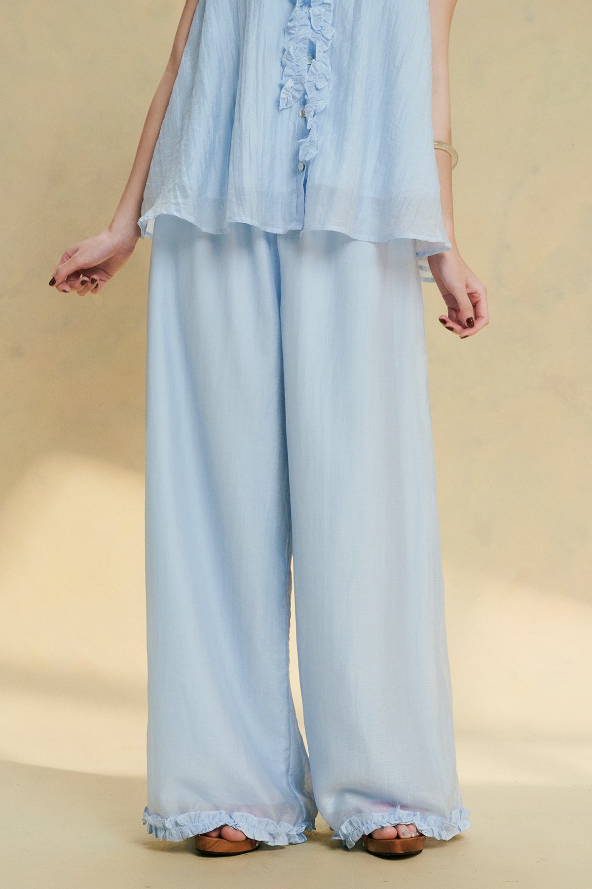 DOTTIE Ruffle Trim Wide Leg Pants Q0416