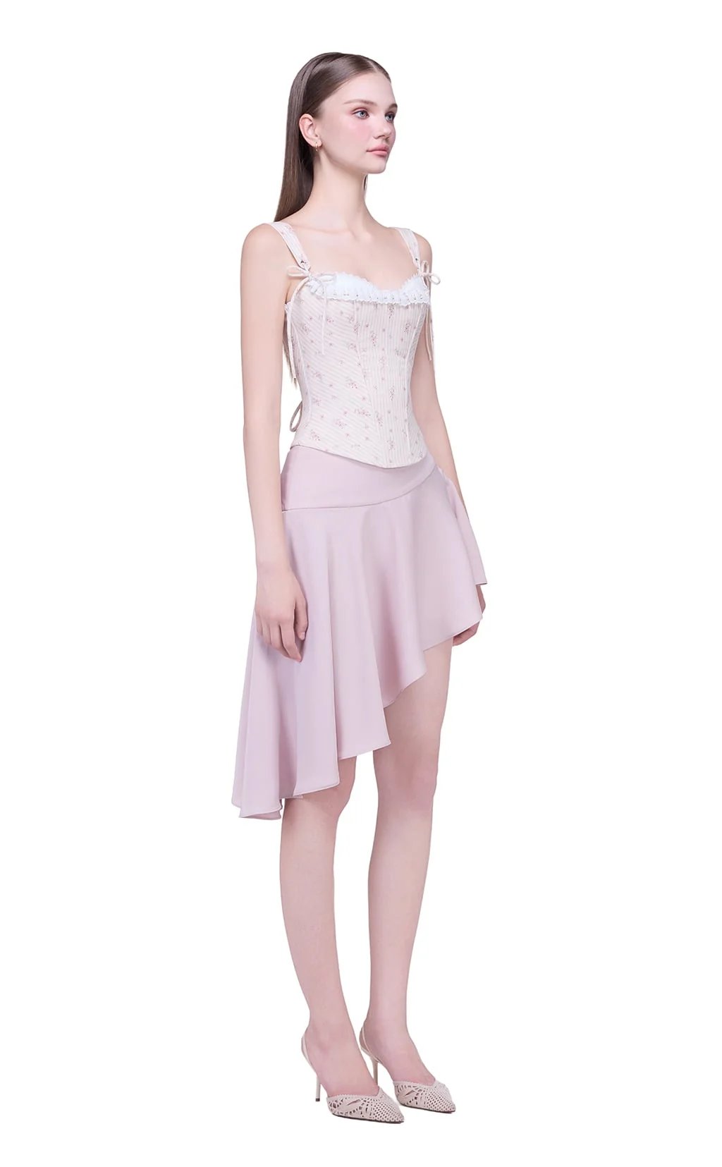 JUBIN SOULIE CORSET Floral Ditsy Print Sweetheart Neckline Lace-Trimmed Corset Top