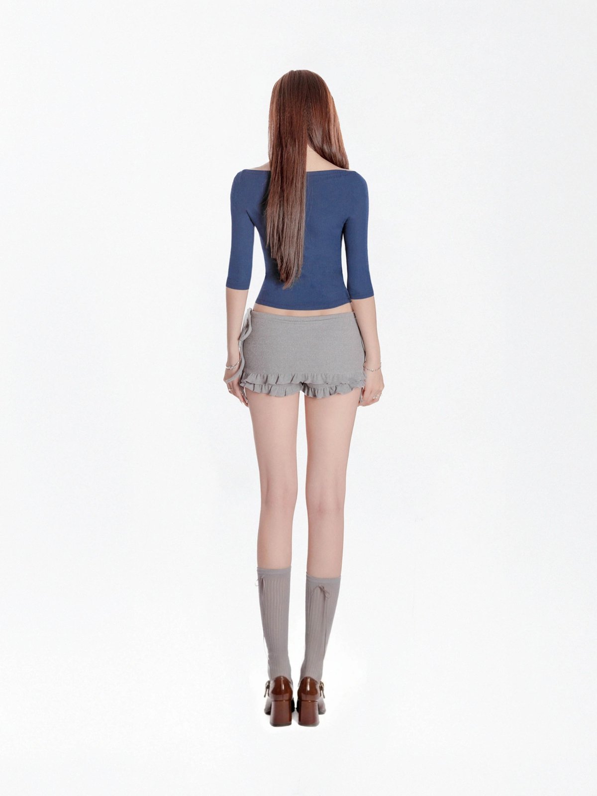 DKMV Adhara Ribbed Boat Neck Top - Grey