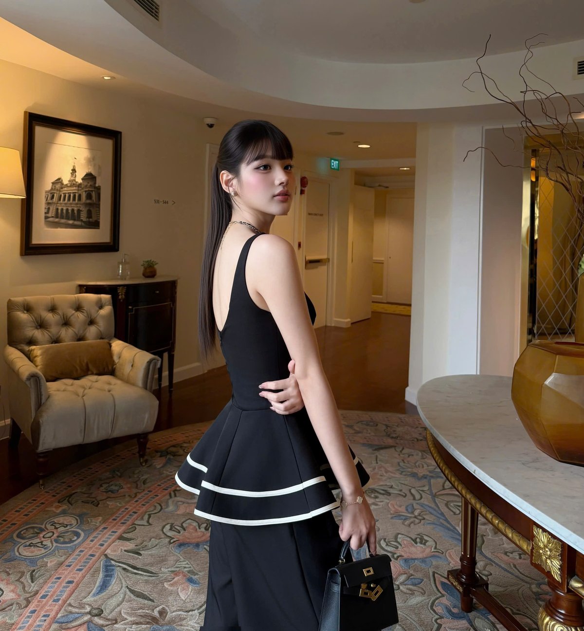 CHOU CHOU 雙邊飾邊 Peplum 上衣與長褲套裝