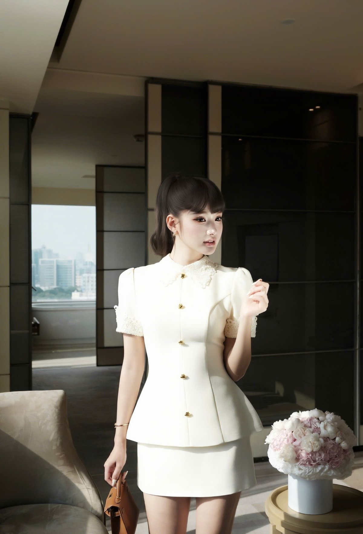 CHOU CHOU 蕾絲鈕扣兩件套裝
