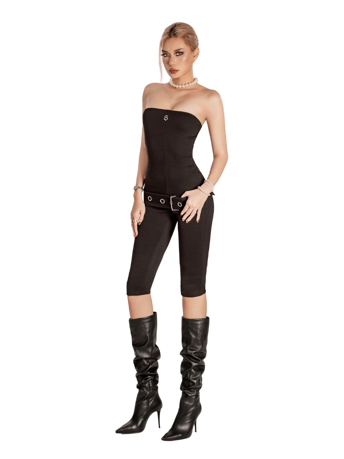 SISTERS Amelie Strapless Cropped Jumpsuit with Belt - White