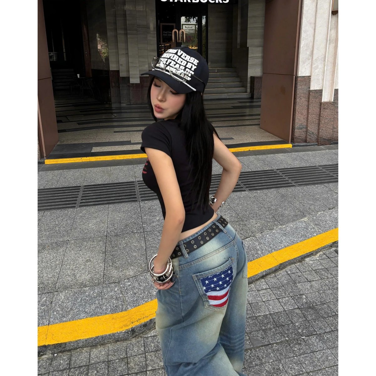 KILLSYSTEM 美國國旗刺繡寬版牛仔褲