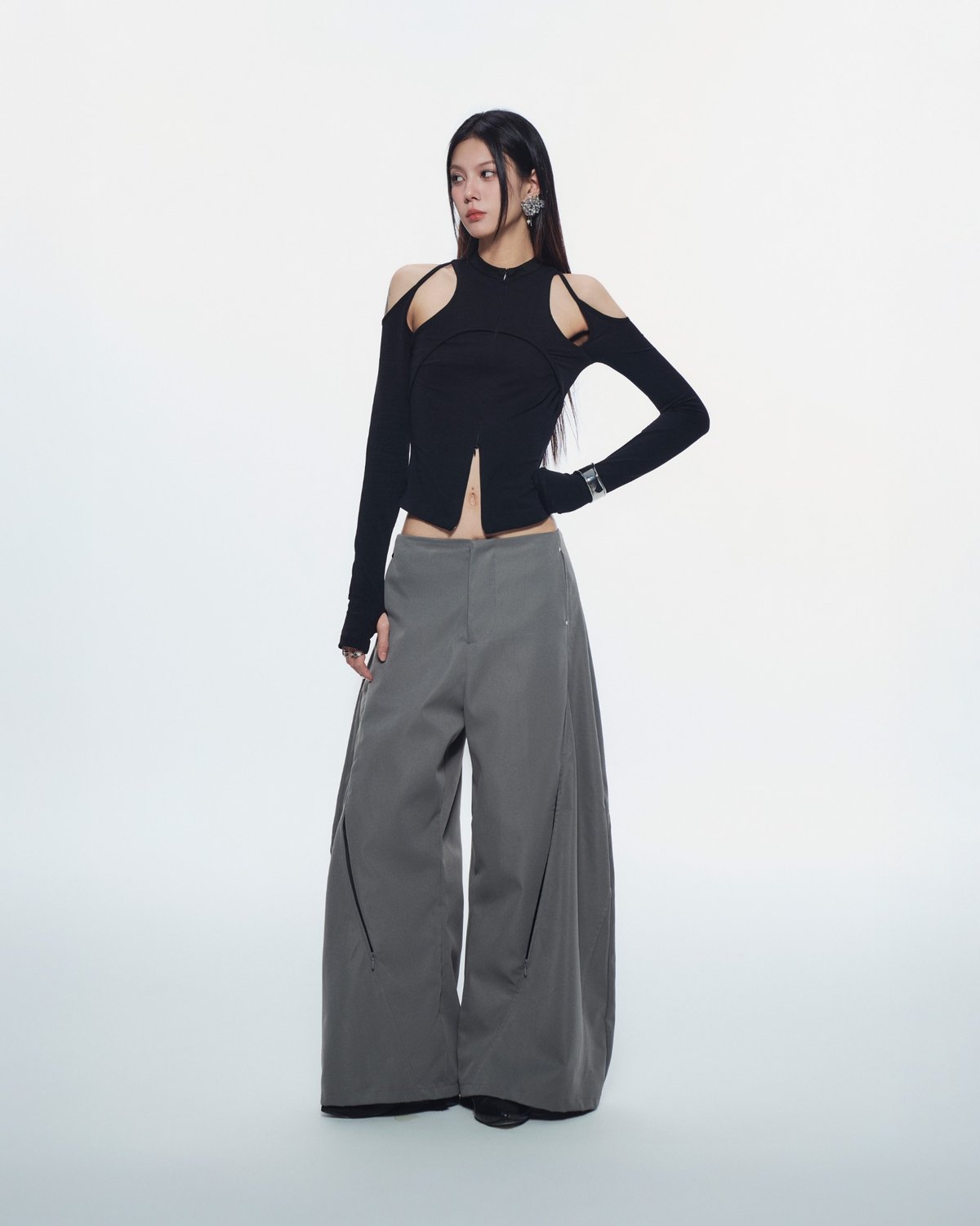 Bunnyhill CASPIAN Long Sleeve Shoulder Cut-out Top - Black
