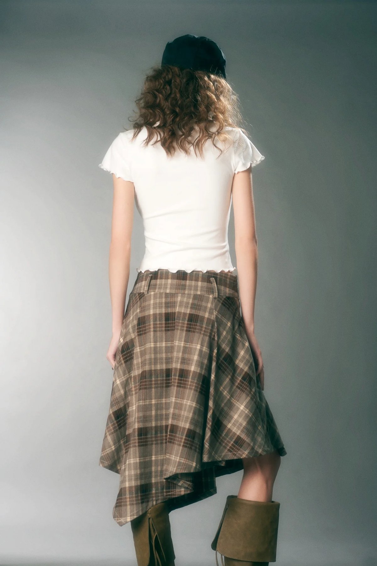 CLOVER SKIRT Asymmetric Plaid Skirt