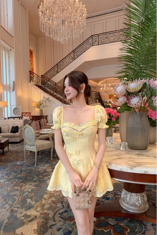 THAOBIBI Butterfly Embellished Puff Sleeve Mini Dress
