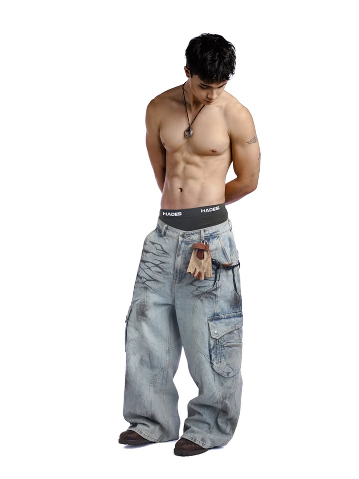 HADES Off Gray Wash Cargo Jeans