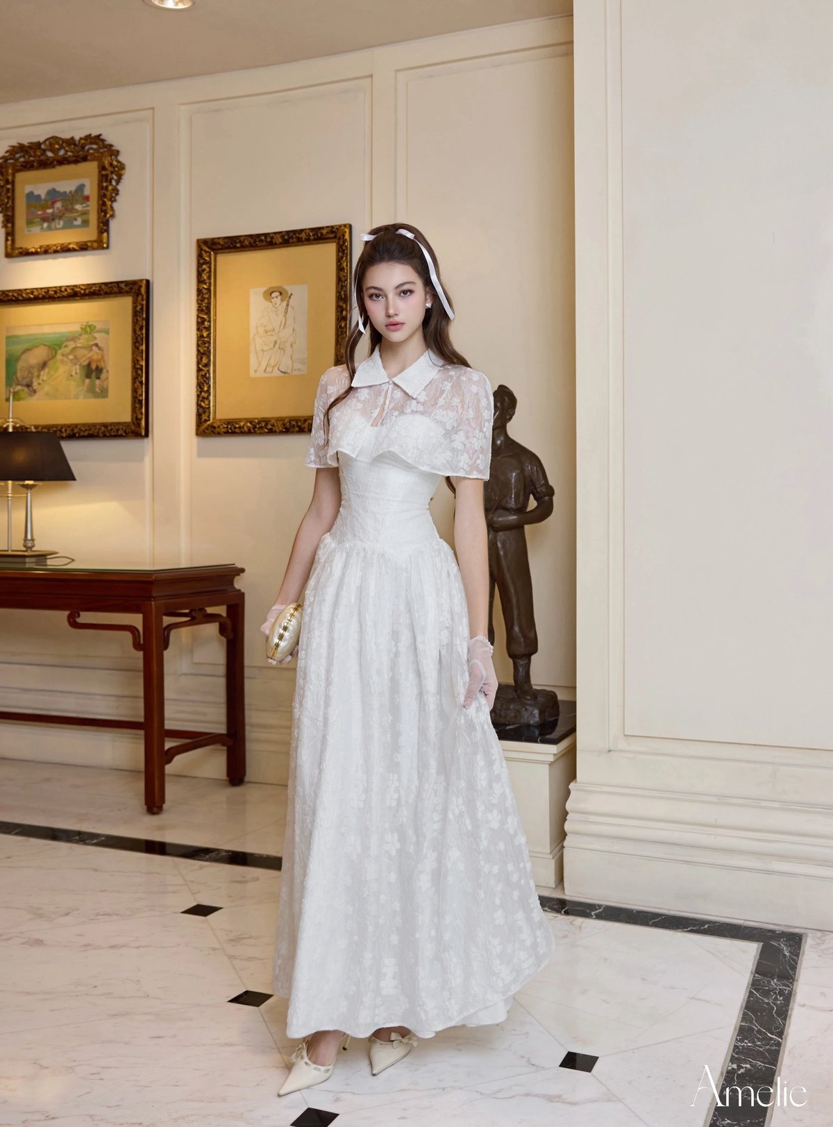 AMELIE Usha White Lace Collar Maxi Dress