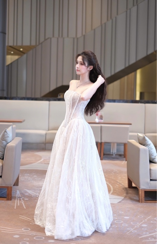 THAOBIBI Lace Bustier Slit Maxi Dress