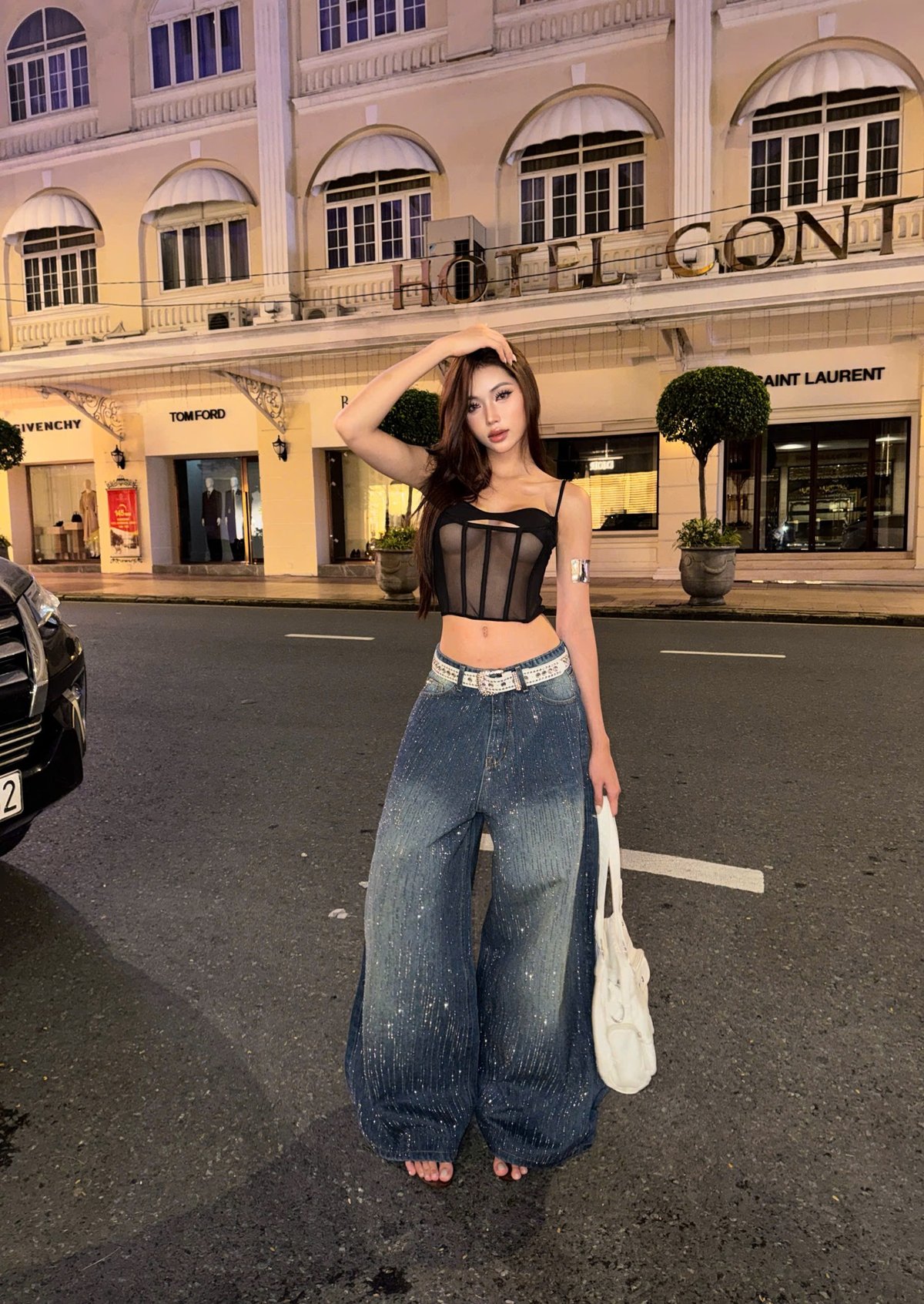 KILL SYSTEM MANTRA Rhinestone Embellished Wide Leg Jeans