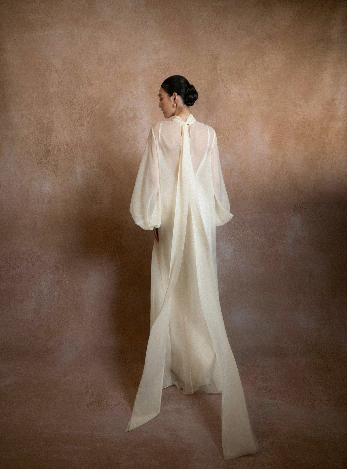 KISSERINE SOLEINE 絲緞雪紡雙層長裙 - Ivory White