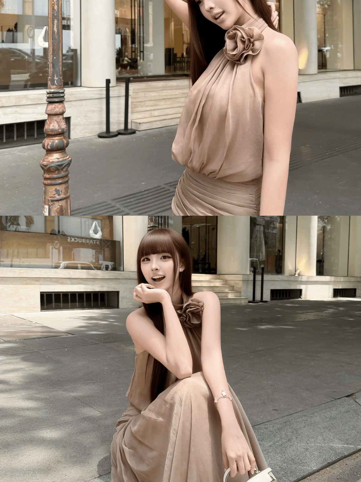 Tran Ali Floral Halter Neck Pleated Waist Maxi Dress