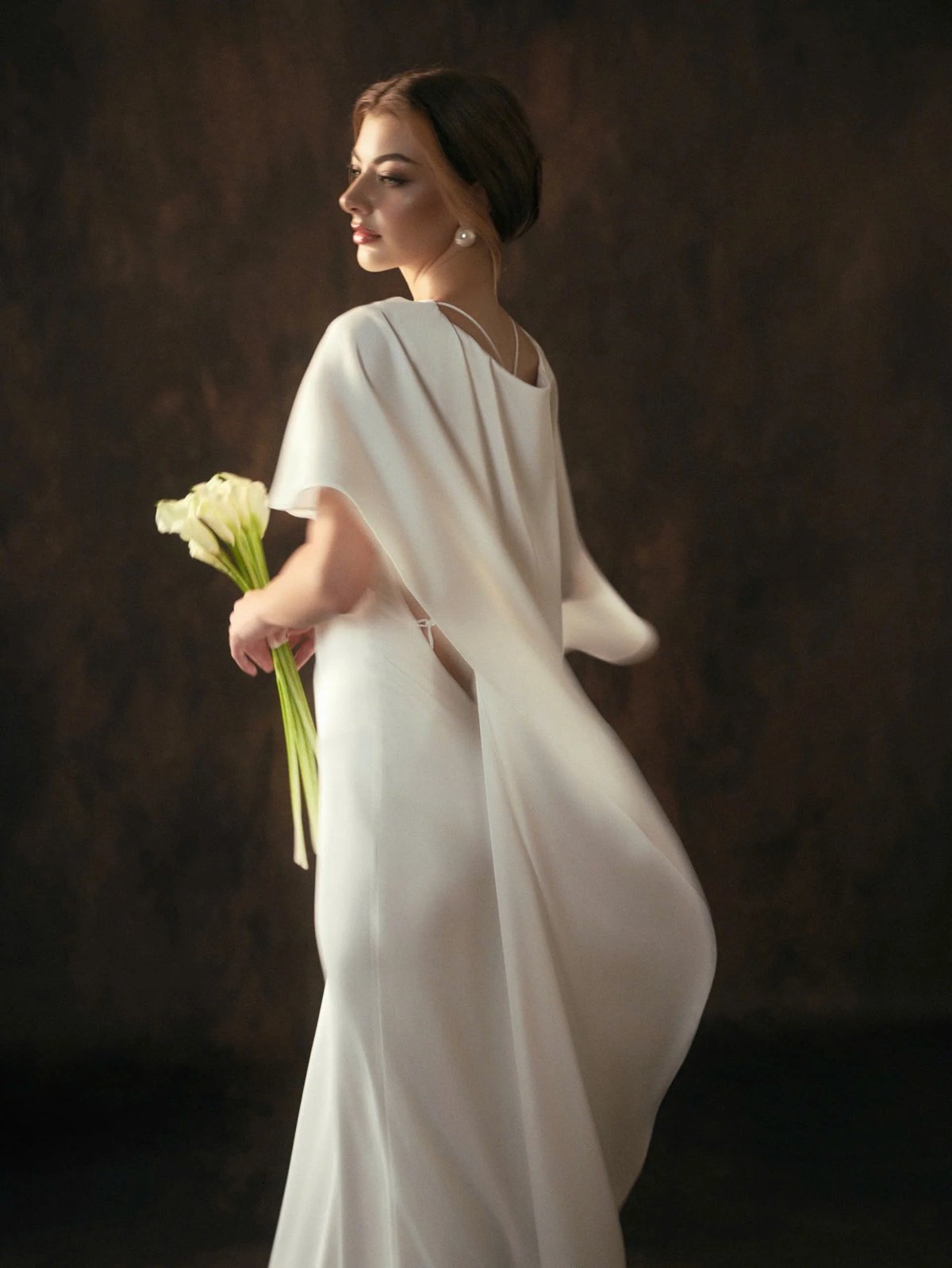 KISSERINE GIULIA DRESS White Satin Gown with Cape