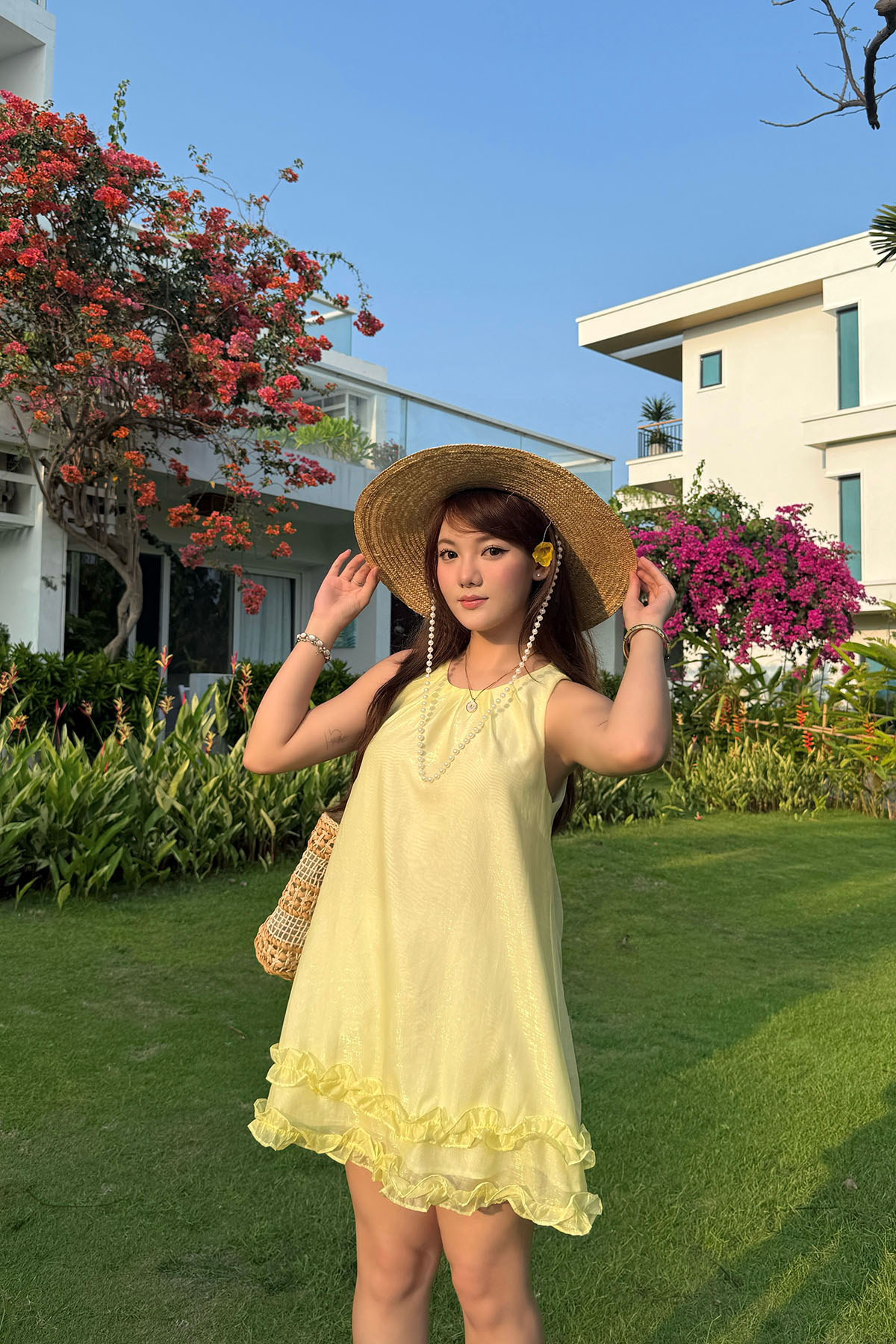 DOTTIE Ruffle Drawstring Dress - Yellow