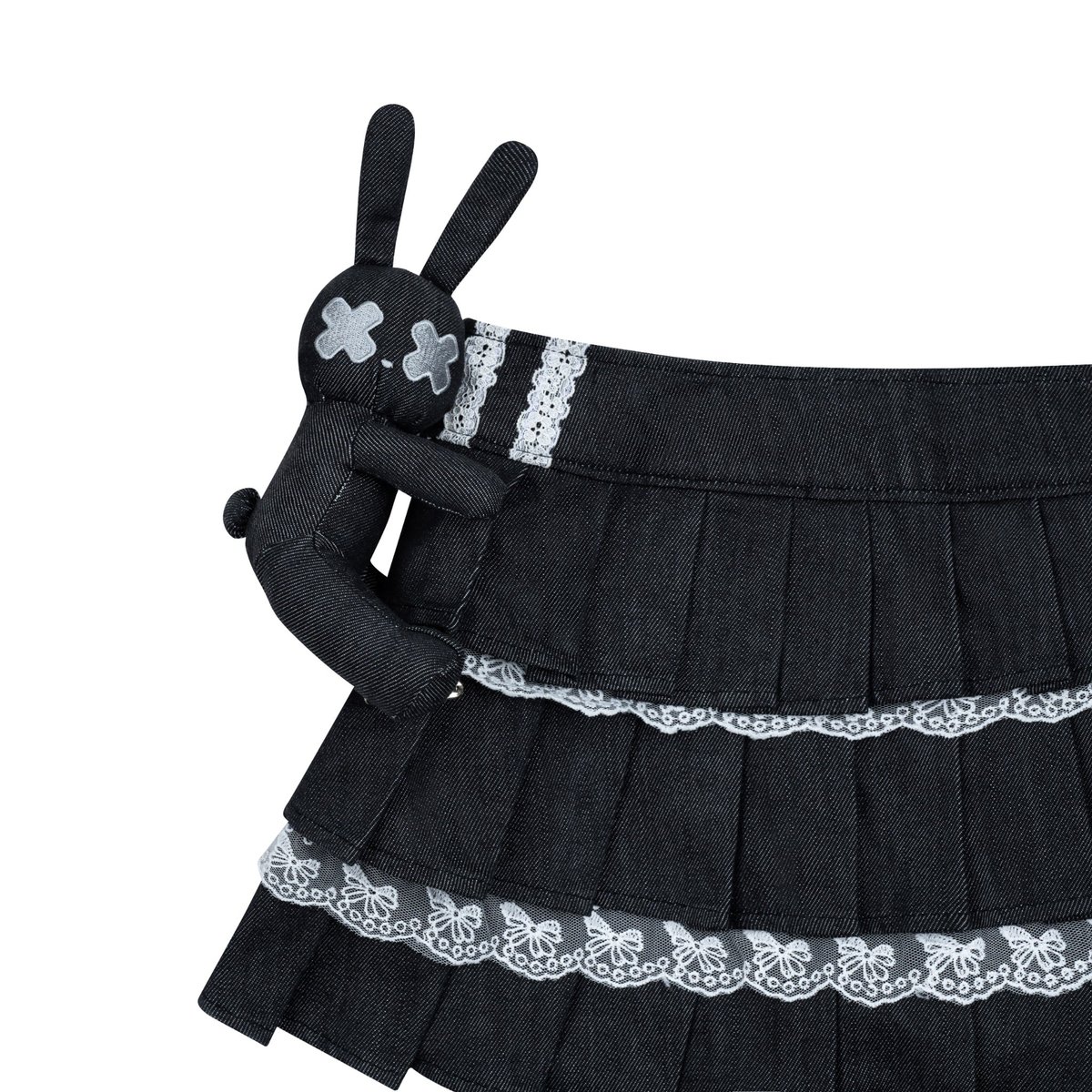 BAD RABBIT Noir Rabbit Tiered Mini Skirt with 3D Embroidery and Lace