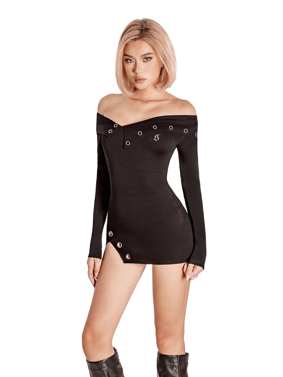 SISTERS Eser Off-Shoulder Long Sleeve Bodycon Mini Dress
