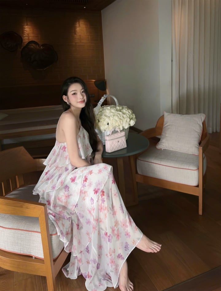 CHOU CHOU 紫色碎花層次感長裙
