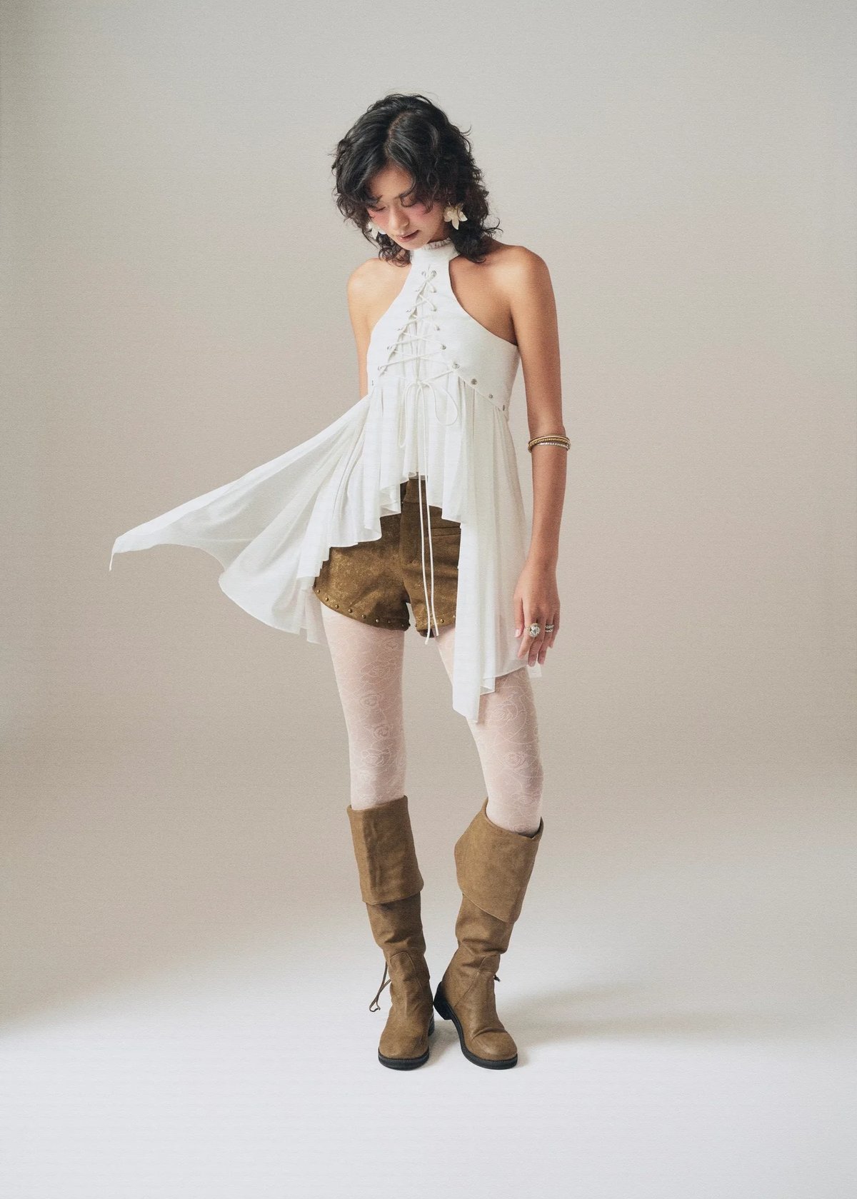into.eight AUGUST High Neck Lace-up Layered Top