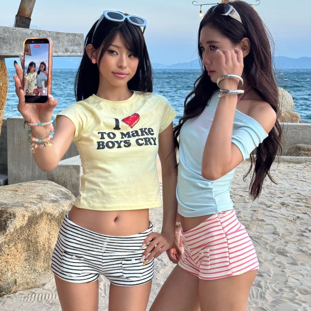TWENTI Striped Knit Micro Shorts
