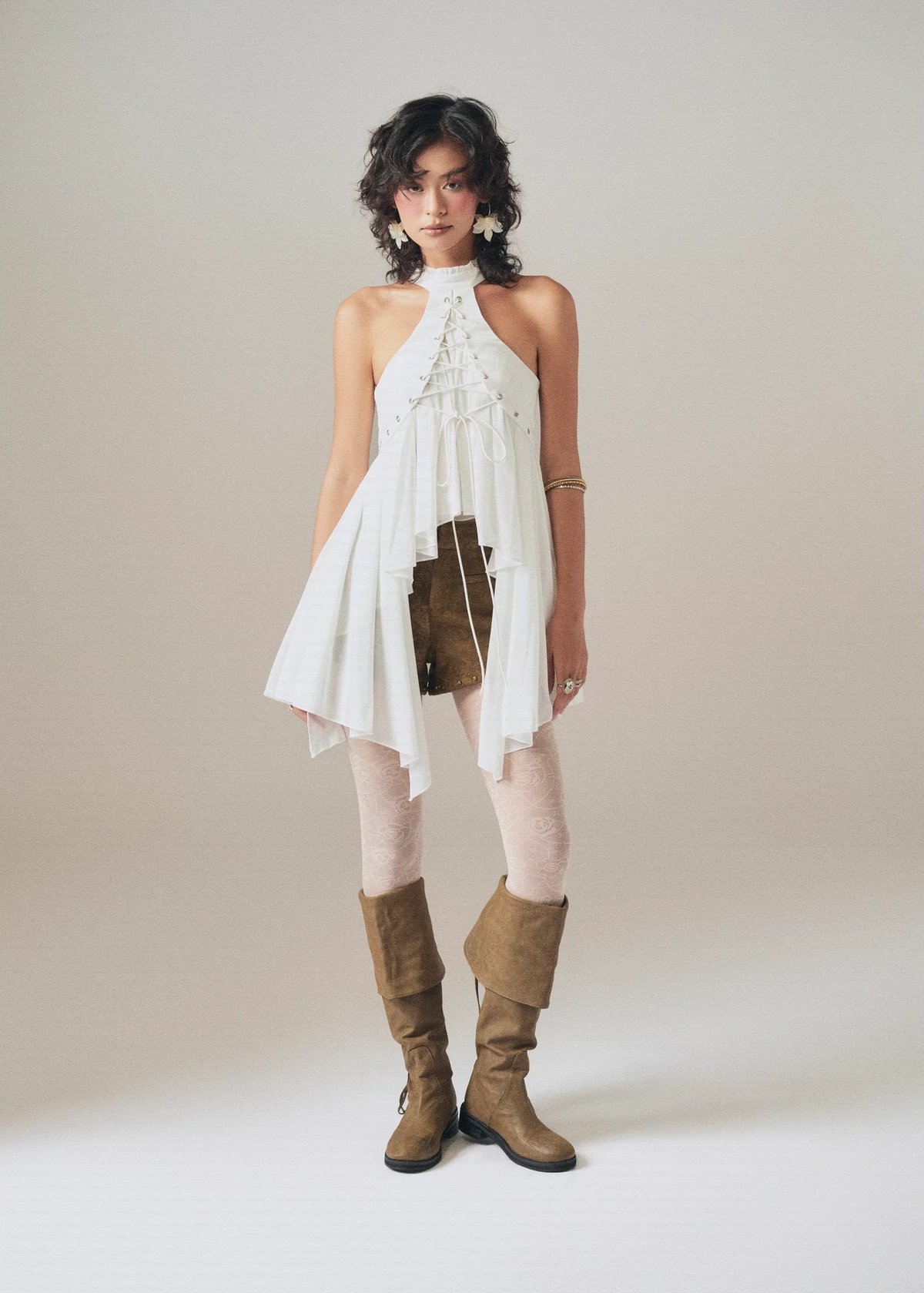 into.eight AUGUST High Neck Lace-up Layered Top