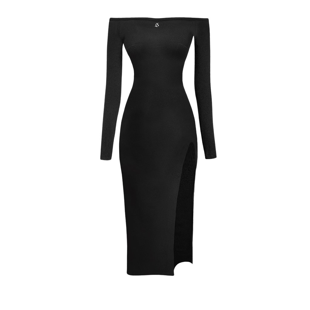 SISTERS Inga Off-Shoulder Bodycon Midi Dress with Side Slit