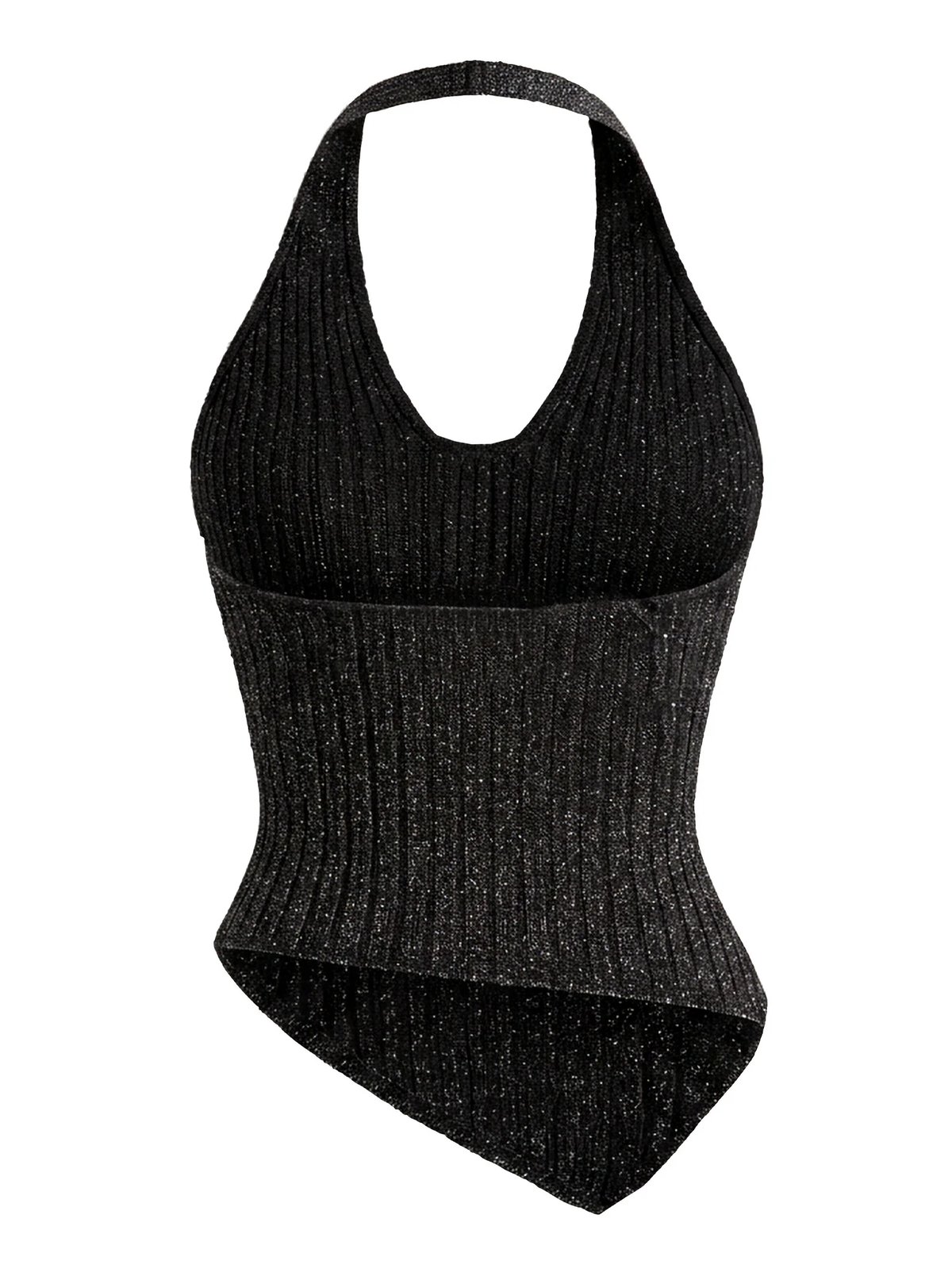 SISTERS Jane Asymmetric Halter Crop Top - Metallic Black
