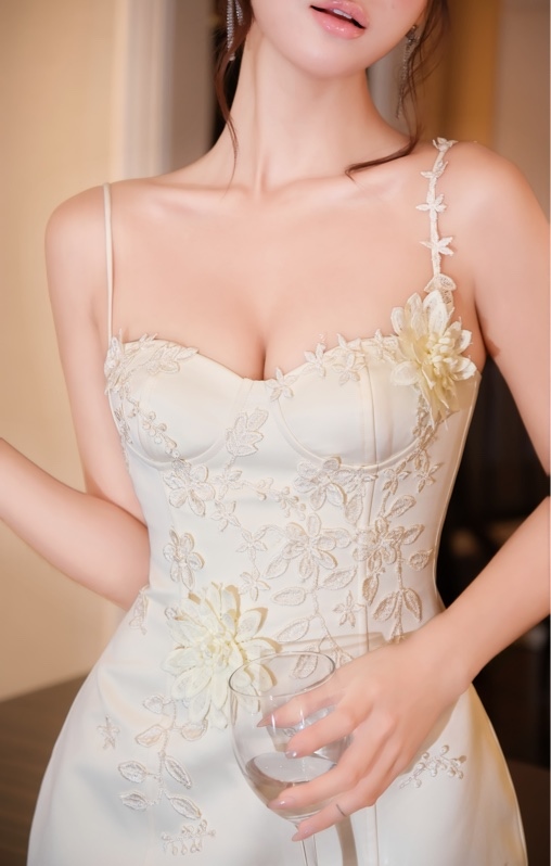 THAOBIBI Floral Embroidered Taffeta Spaghetti Strap Mini Dress