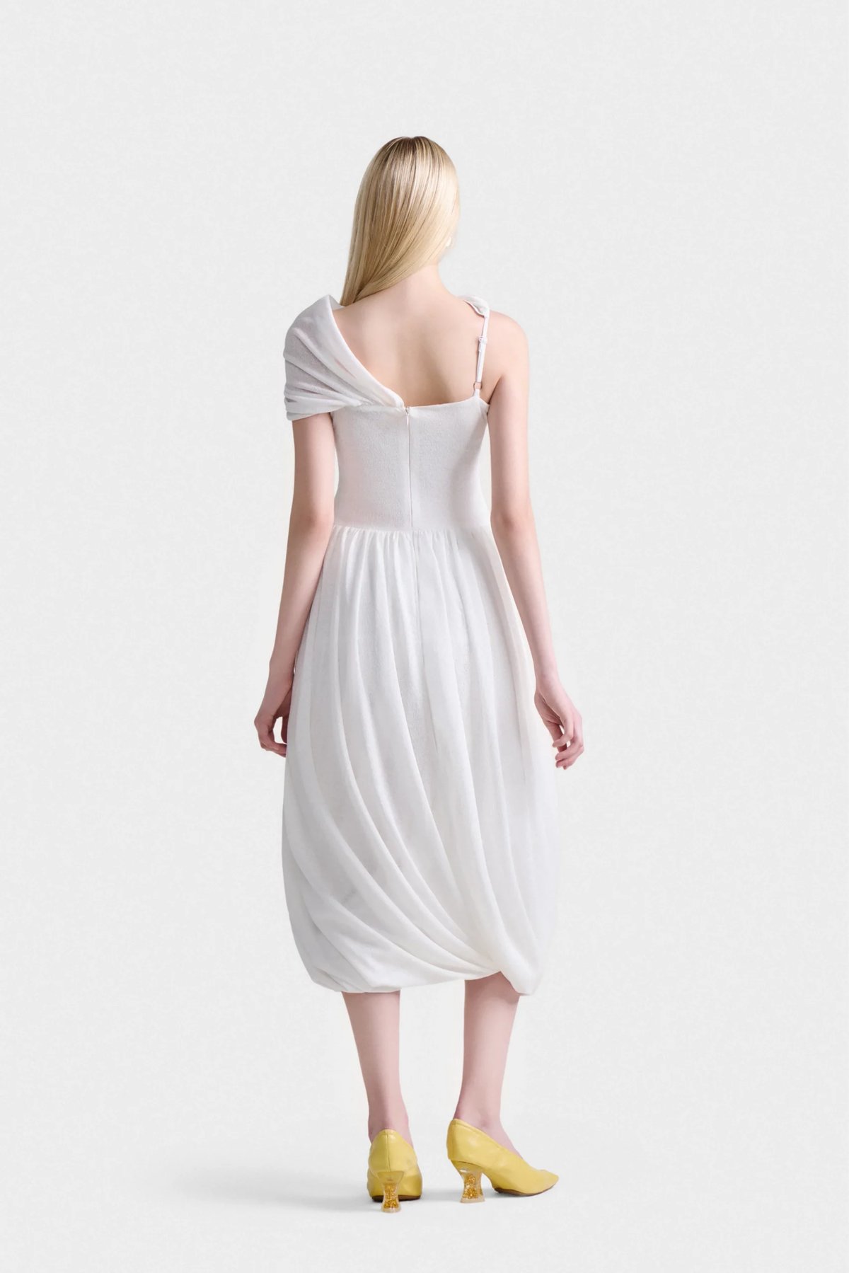 DEAR JOSÉ Hera Drape Midi Dress in White