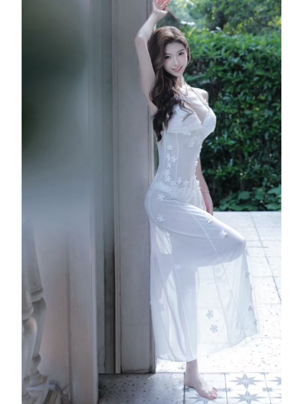 pinkup Molyn Set White Lace Floral Maxi Dress