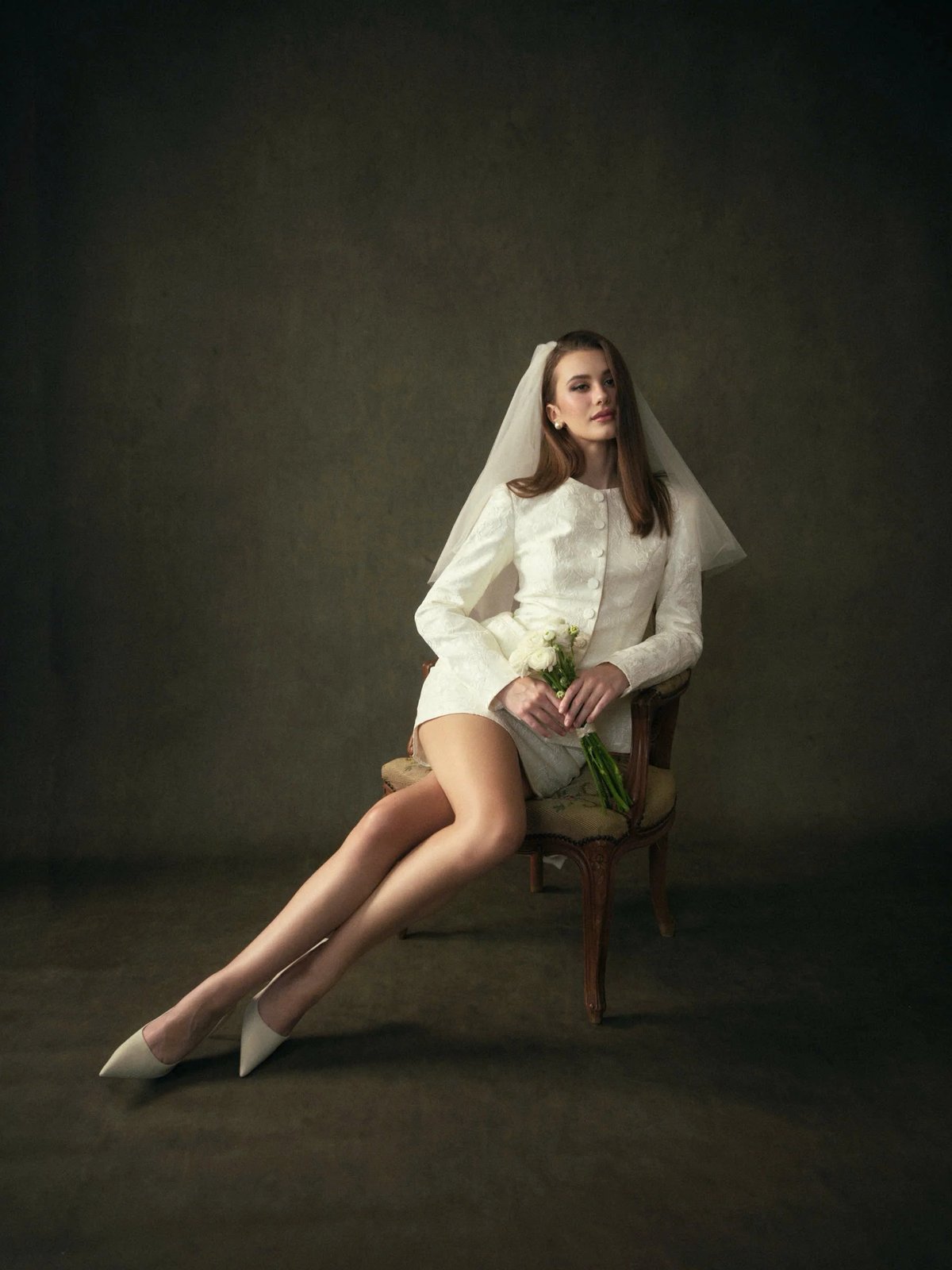 KISSERINE CLAUDETTE SET - Ivory White Jacquard Jacket and Mini Skirt