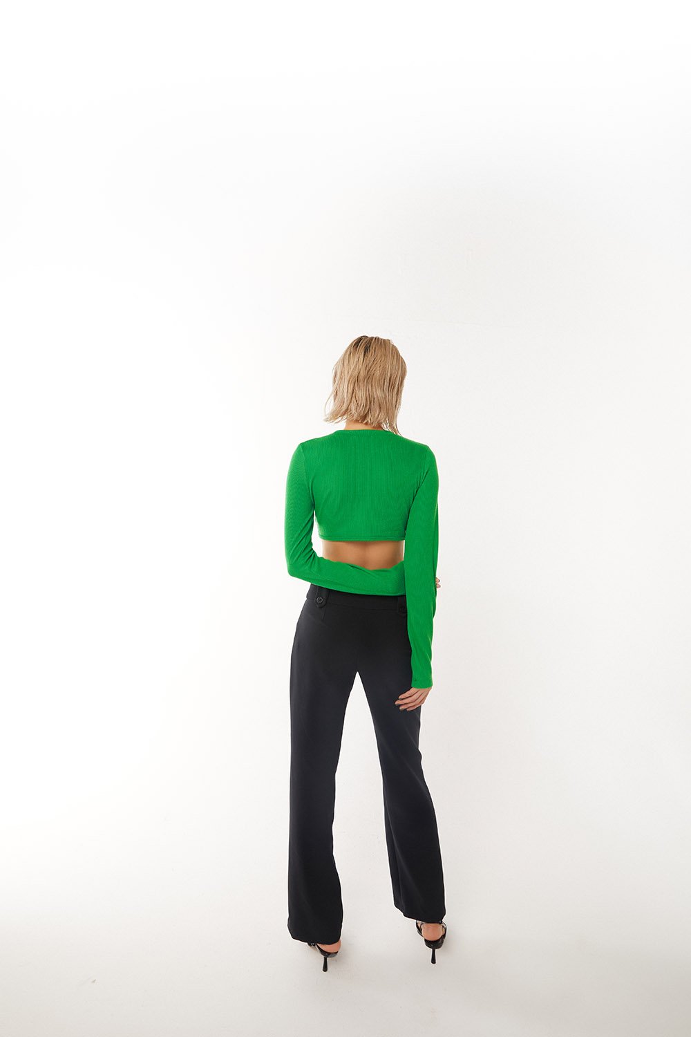 DOTTIE Cropped Long Sleeve Ribbed Top