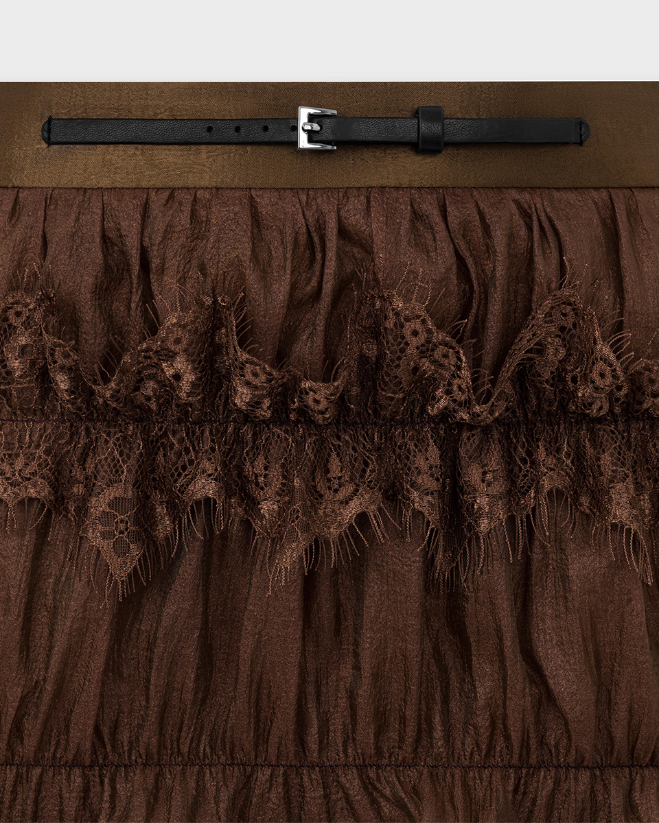 DEAR JOSÉ The Lace Bucket Mini Skirt - Brown